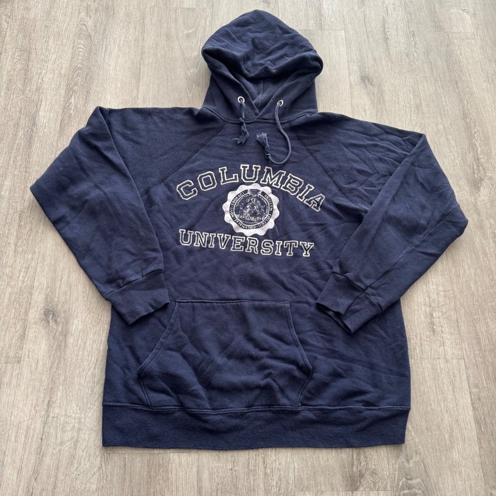 Vintage 80s Champion Columbia University Hoodie Navy Blue 50/50 Made in USA L